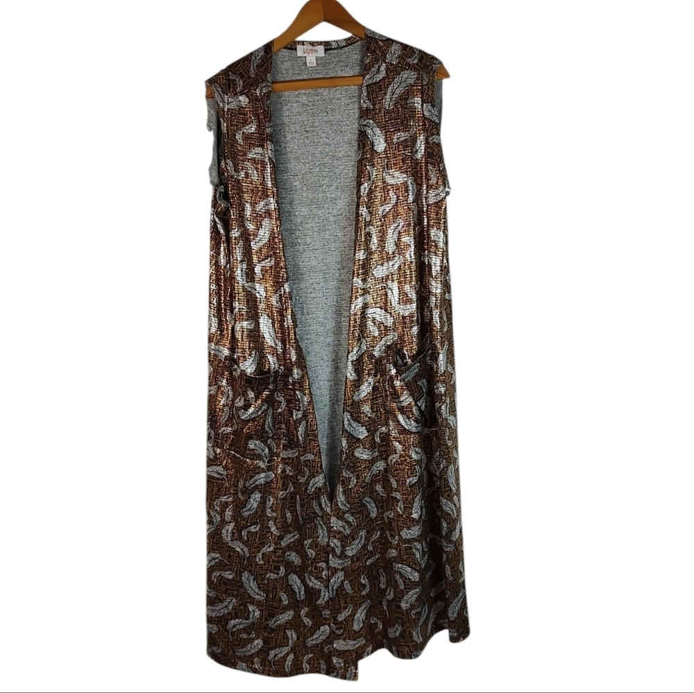 Lularoe Metallic Print Cardigan Open Front Long Length Large